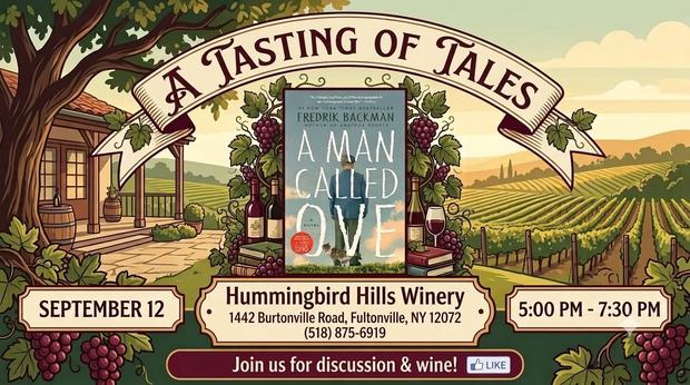 Flyer for Book Club Night: A Tasting of Tales at Hummingbird Hills Winery