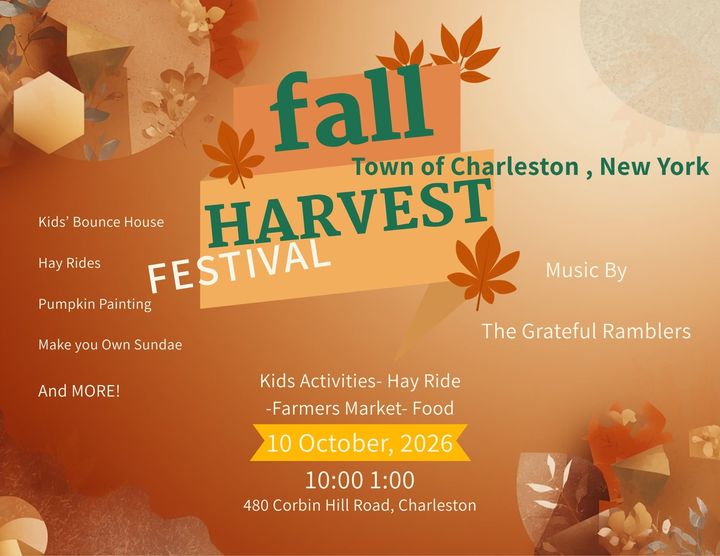 Flyer for the Town of Charleston Fall Harvest Festival, Saturday October 10 2026