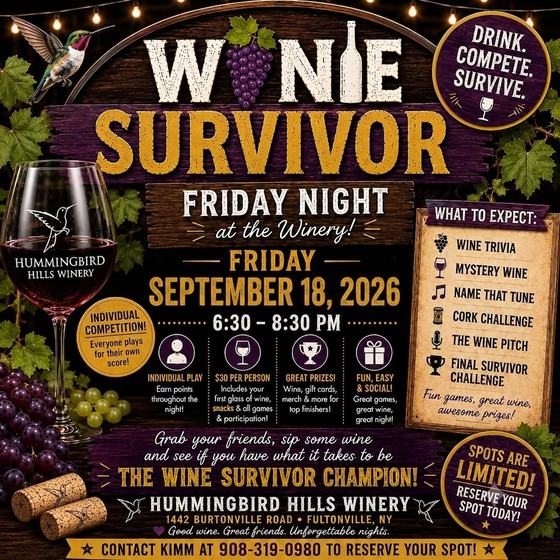 Flyer for Wine Survivor at Hummingbird Hills Winery