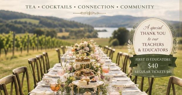 Flyer for Tea Time Travelers at Hummingbird Hills Winery