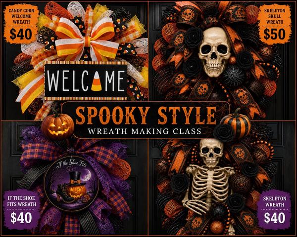 Flyer for Spooky Style Wreath Making at Hummingbird Hills Winery